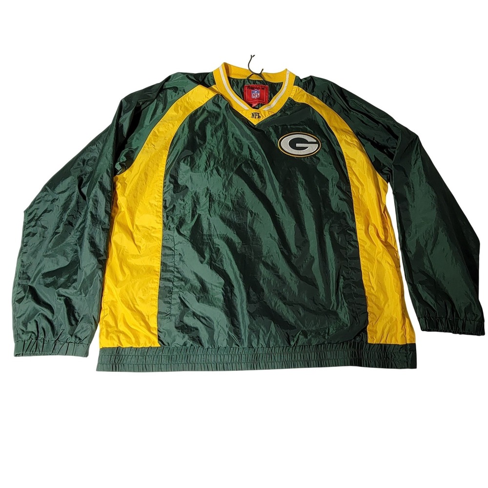 NFL Green Bay Packers Windbreaker Pullover Jacket Green Yellow Mens XL